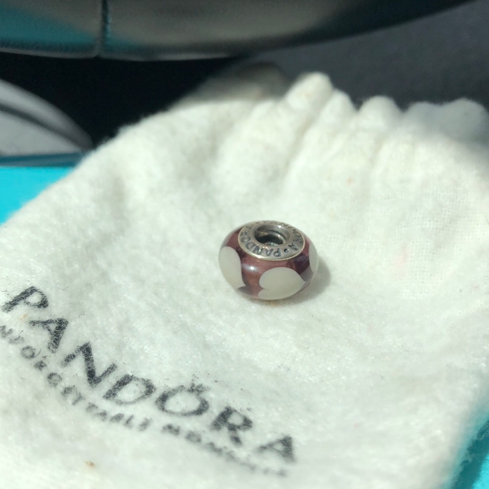 Pandora Gray Heart on Purple Murano Glass Charm